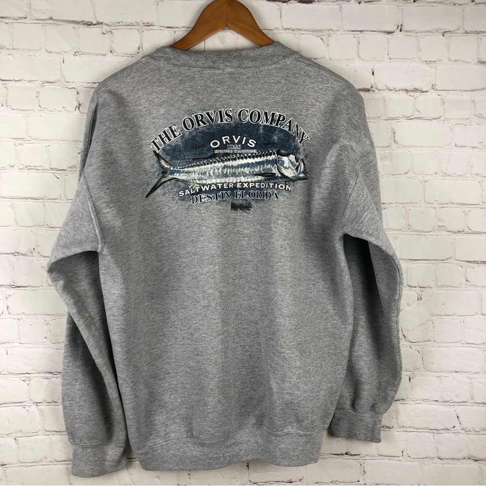 Orvis Gray‎ Graphic Pullover Sweatshirt Men's Sz XL, runs small, fits L